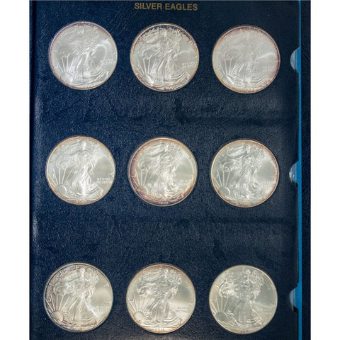 1986 to 2021 Type-1 American Silver Eagle 36-Coin Set in Deluxe Bookshelf Whitman Album
