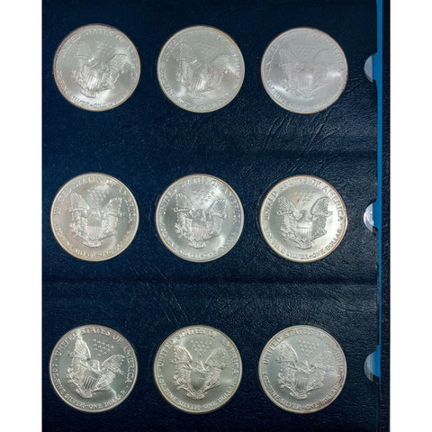 1986 to 2021 Type-1 American Silver Eagle 36-Coin Set in Deluxe Bookshelf Whitman Album