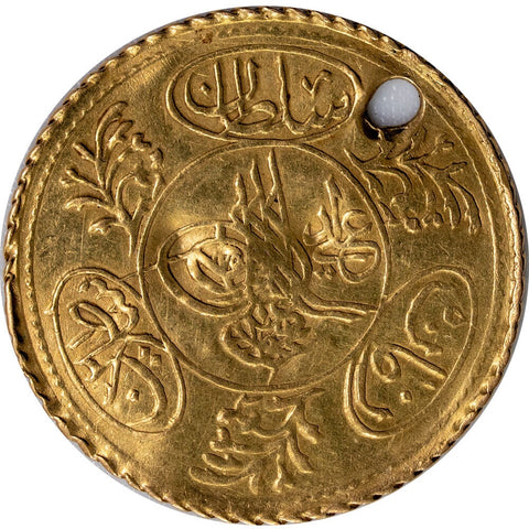 1223-25 AH Turkey Gold Hayriye Altin 0.0516 ozt - KM. 638 - Damaged (Holed)