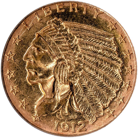 1912 $2.5 Indian Quarter Eagle Gold Coin - About Uncirculated Details (Ex-Jewelry)