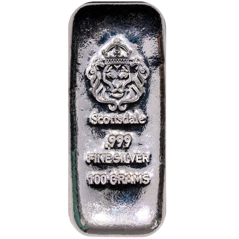Scottsdale Mint 100 Gram .999 Poured Silver Bars @ $2 Over Spot