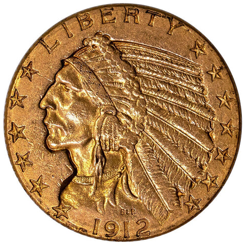 1912 $5 Indian Half Eagle Gold Coin - About Uncirculated