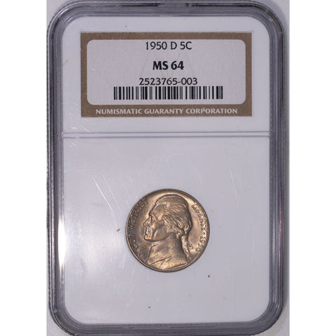 1950-D Jefferson Nickel - NGC MS 64 - Choice Brilliant Uncirculated