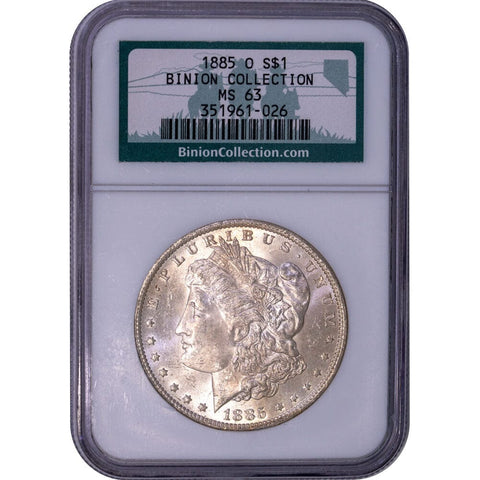 1885-O Morgan Dollar - NGC MS 63 - Binion Collection - Choice Brilliant Uncirculated