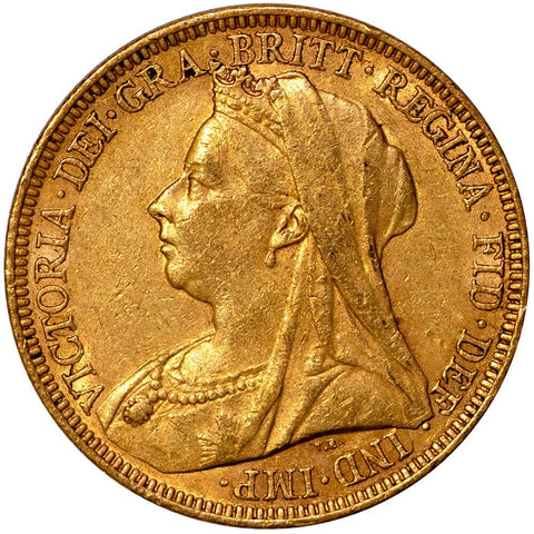 1895-M Australia Victoria Mature Head Gold Sovereign - About Uncirculated