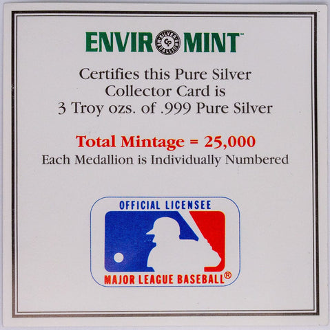 Nolan Ryan "Enviromint" 3oz .999 Fine Silver Bar - In Box W/ CoA