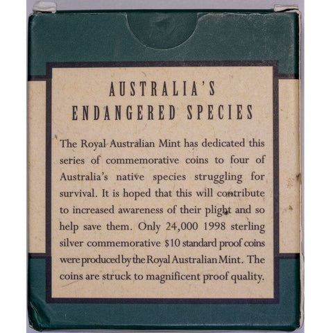 1998 Australia "Hairy-Nosed Wombat" Endangered Species $10 Sterling Silver Proof Coin - Gem Proof in OGP w/ CoA