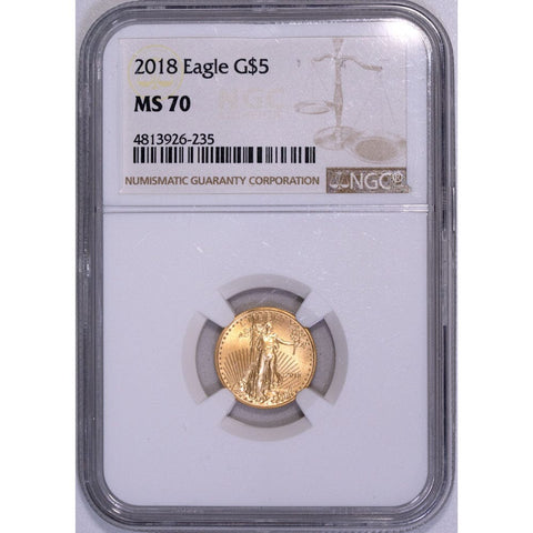 2018 $5 1/10th oz American Gold Eagle - NGC MS 70