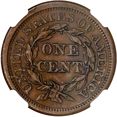 1856 Large Cent Upright 5 N.9 - NGC AU 55 BN - About Uncirculated+