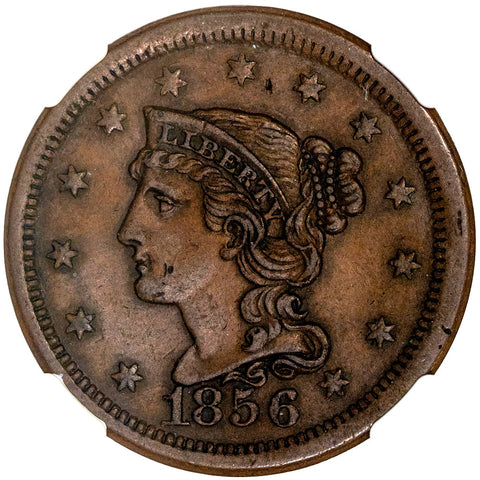 1856 Large Cent Upright 5 N.9 - NGC AU 55 BN - About Uncirculated+