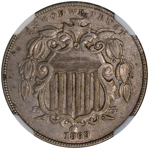 1869 Shield Nickel Narrow Date, Rev. Of 67 - NGC AU 50 - About Uncirculated