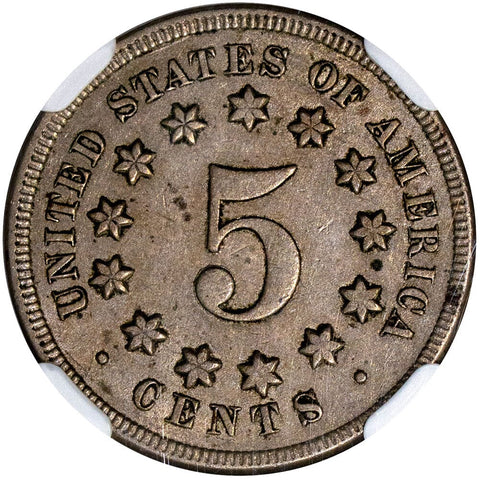 1869 Shield Nickel Narrow Date, Rev. Of 67 - NGC AU 50 - About Uncirculated