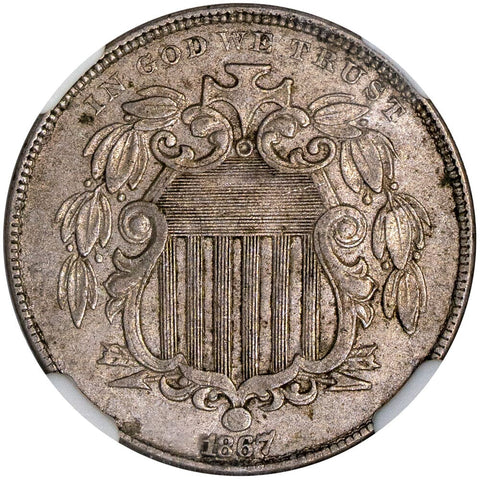 1867 Rays Shield Nickel- NGC AU 53 - About Uncirculated