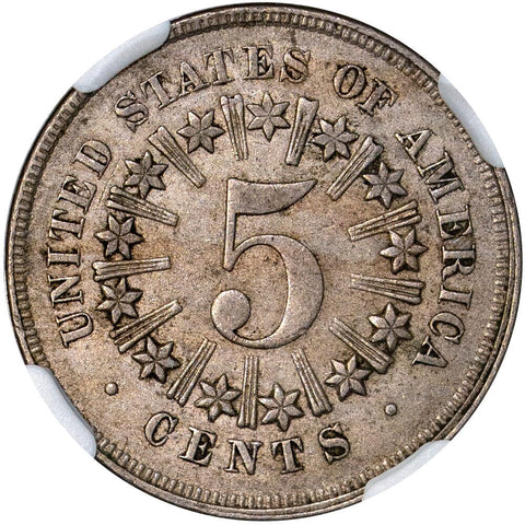 1867 Rays Shield Nickel- NGC AU 53 - About Uncirculated