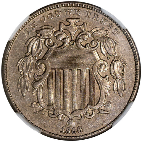 1866 Rays Shield Nickel- NGC AU 53 - About Uncirculated