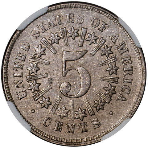 1866 Rays Shield Nickel- NGC AU 53 - About Uncirculated