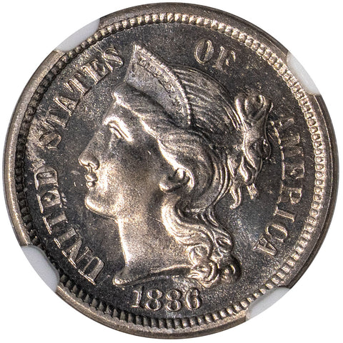 1886 Proof Three Cent Nickel - NGC PF 66 Cameo - Gem Proof