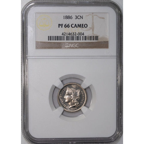 1886 Proof Three Cent Nickel - NGC PF 66 Cameo - Gem Proof