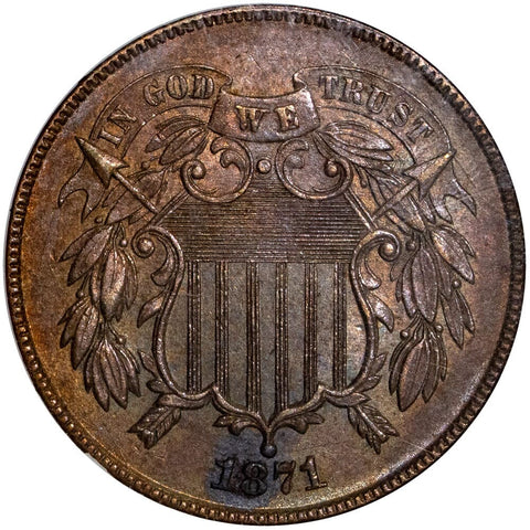 1871 Two Cent Piece - NGC MS 61 BN - Brown Uncirculated
