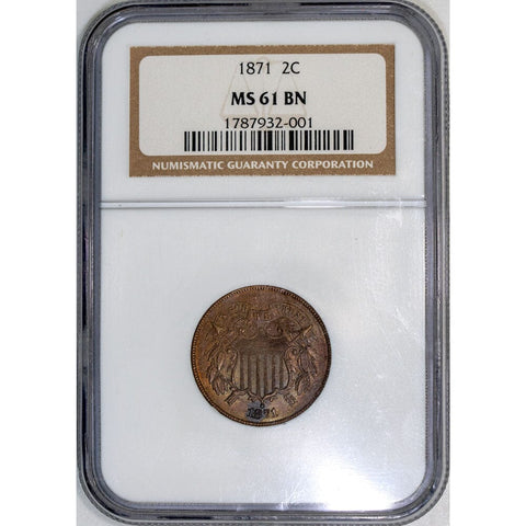 1871 Two Cent Piece - NGC MS 61 BN - Brown Uncirculated