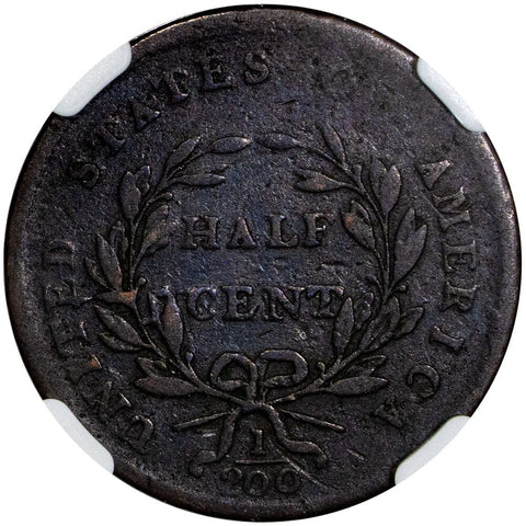 1800 Draped Bust Half Cent C-1 - NGC VG 8 BN - Very Good Brown