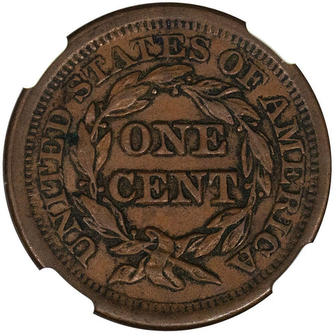 1851 Braided Hair Large Cent - NGC AU 55 BN - About Uncirculated
