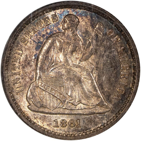 1861/0 Overdate Seated Liberty Half Dime - NGC MS 62 CAC - Toned Uncirculated
