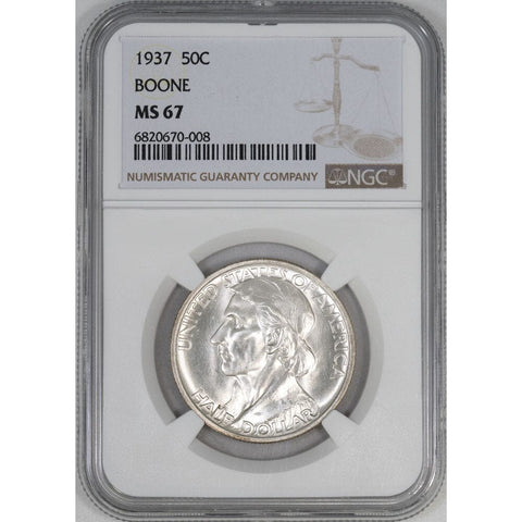 1937 Daniel Boone Silver Commemorative Half Dollar - NGC MS 67 - Gem Brilliant Uncirculated