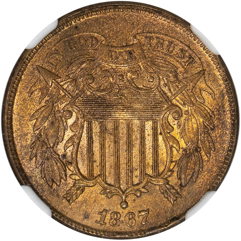1867 Two Cent Piece - NGC MS 64 RB CAC - Choice Red/Brown Uncirculated