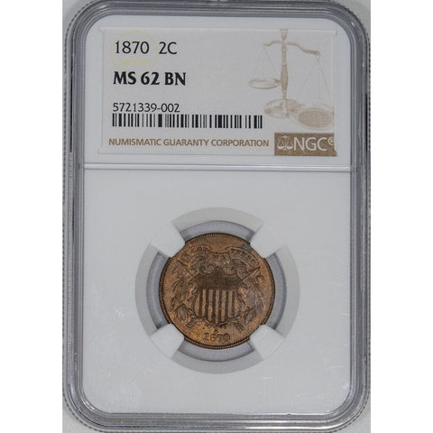 1870 Two Cent Piece - NGC MS 62 BN - Brilliant Uncirculated