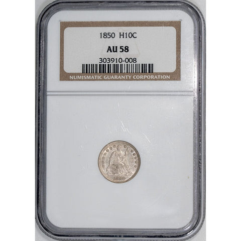 1850 Seated Liberty Half Dime - NGC AU 58 - Choice About Uncirculated
