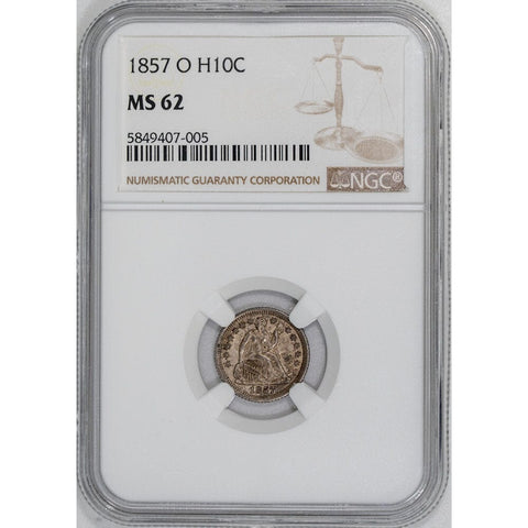 1857-O Seated Liberty Half Dime - NGC MS 62 - Nice Toned Uncirculated