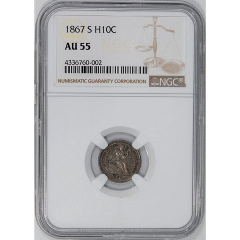 1867-S Seated Half Dime - NGC AU 55 - 120,000 Mintage