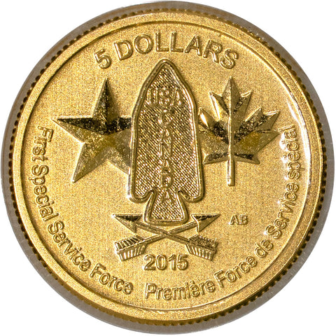 2015 1/10th oz .9999 Gold Canada "Devil's Brigade" Gold Coin - Gem BU in Mint Plastic