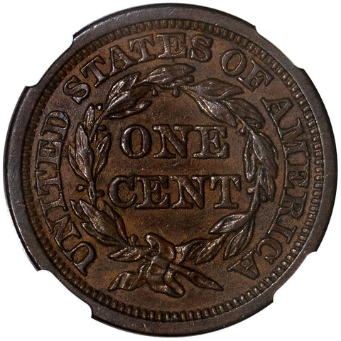 1845 Braided Hair Large Cent - NGC AU 55 BN - About Uncirculated