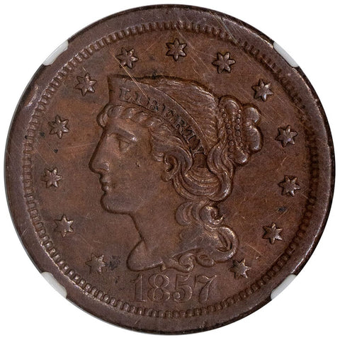 1857 Large Date Braided Hair Large Cent N-1 - NGC AU 55 BN - About Uncirculated