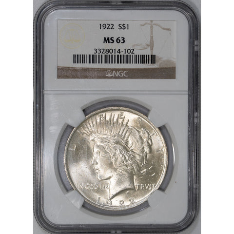 1922 Peace Dollar - NGC MS 63 - Choice Brilliant Uncirculated