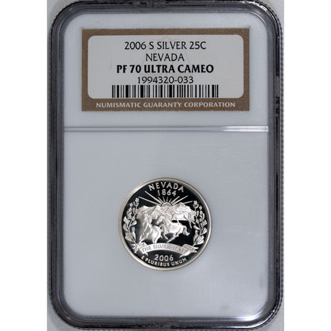 2006-S Silver Proof Nevada State Quarter - NGC PF 70 Ultra Cameo - Gem Proof