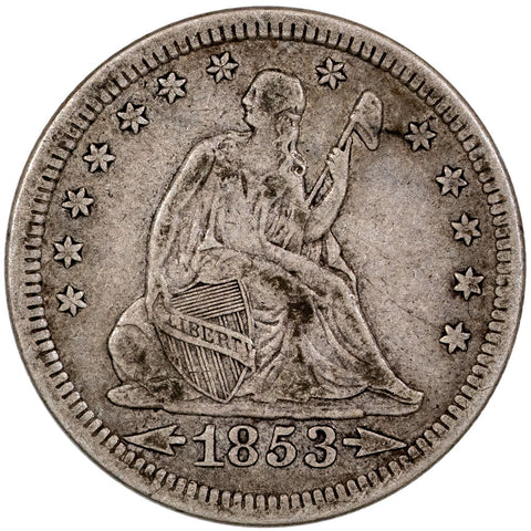 1853 Arrows & Rays Seated Liberty Quarter - Very Fine