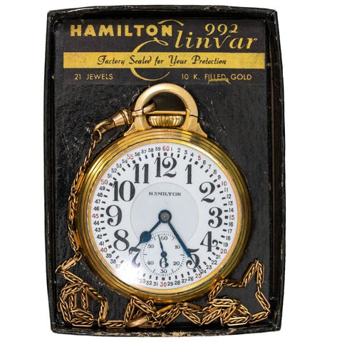 1940 Hamilton 10k GF Pocket Watch - 21 Jewel, Grade 992E, Railroad Grade + Box