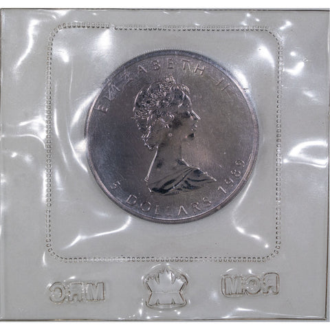 1989 1 oz Canadian Silver Maple Leaf $5 Coin - Gem BU in Government Plastic