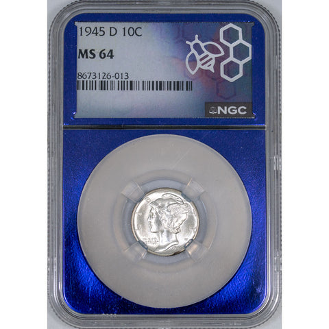 1945-D Mercury Dime - NGC MS 64 - Choice Uncirculated