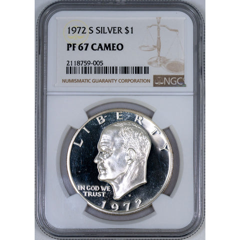 1972-S Silver Eisenhower Dollar - NGC PF 67 Cameo - Gem Proof