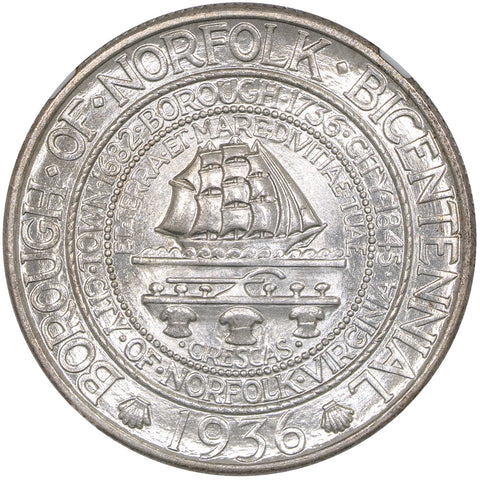 1936 Norfolk, Virginia Silver Commemorative Half Dollar - NGC MS 67 CAC - Premium Gem Uncirculated