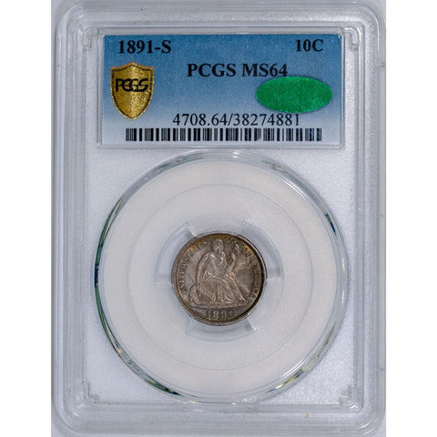 1891-S Seated Liberty Dime - PCGS MS64 CAC - Choice Uncirculated