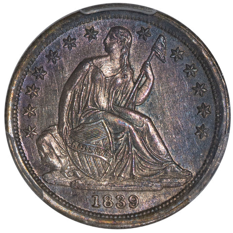 1839 Seated Liberty Dime No Drapery - PCGS MS 62 - Pretty Toned Brilliant Uncirculated