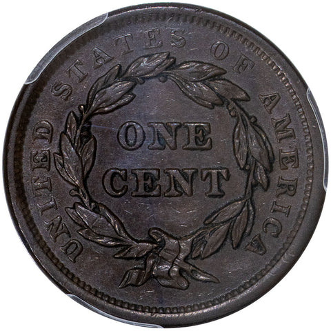 1843 Petite Head, Small Letters Large Cent - PCGS AU 50 - About Uncirculated