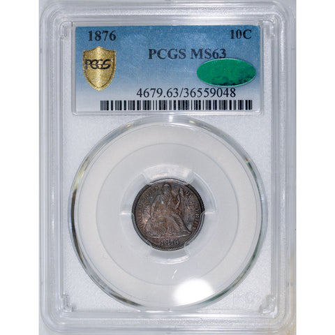 1876 Seated Liberty Dime - PCGS MS 63 CAC - Choice Toned Uncirculated