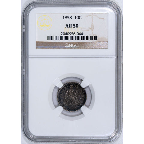 1858 Seated Liberty Dime - NGC AU 50 - About Uncirculated
