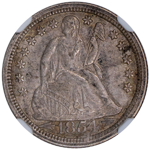 1854 Arrows Seated Liberty Dime - NGC AU 53 - About Uncirculated